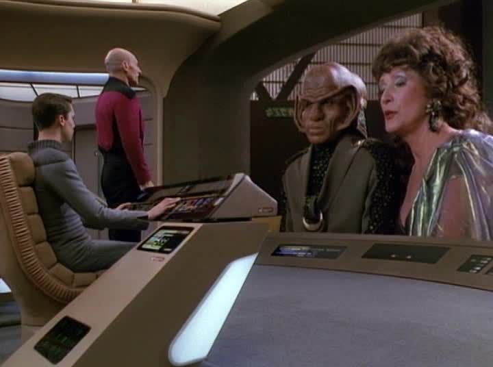 MÃ©nage Ã  Troi episode synopsis,reviews,forums,photos,Lonely Among Us episode synopsis,The Ensigns of Command episode synopsis,First Contact episode synopsis